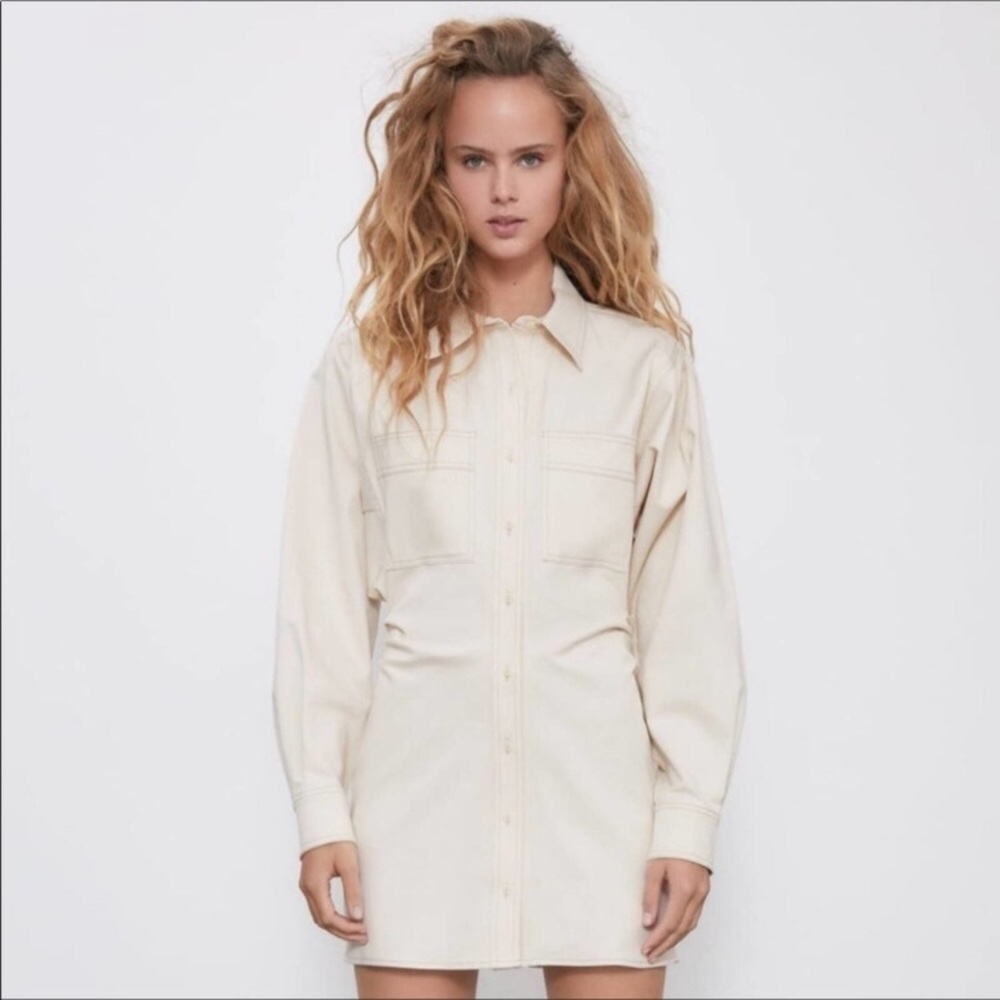 Zara Structured Cream Button Up Mini Dress BNWT